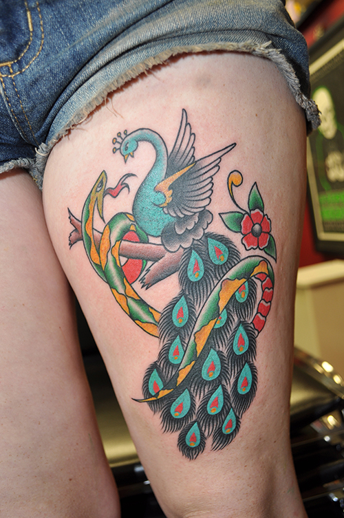 Peacock Works for a Cover Up Tattoo Design, Carl Hallowell