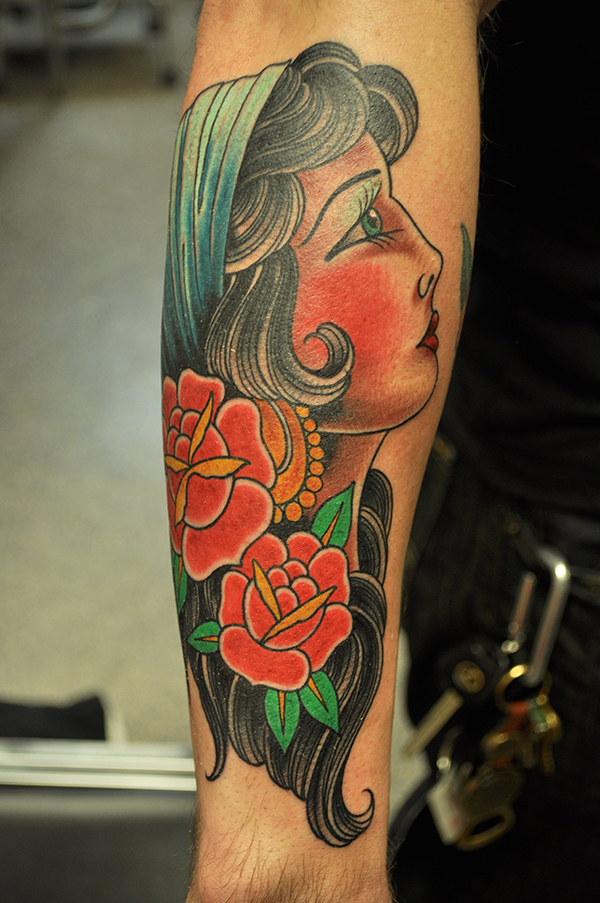 Realistic Traditional Beautiful Gypsy Lady Tattoo